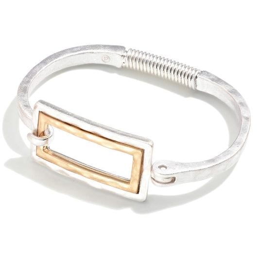 Square Hammered Metal Hinge Bangle Bracelet Gold on Silver Silver Gold