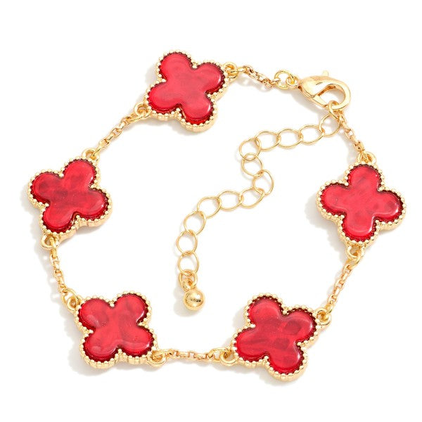 Red Linked Clover Bracelet Red