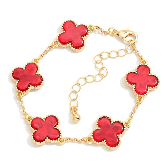 Red Linked Clover Bracelet Red