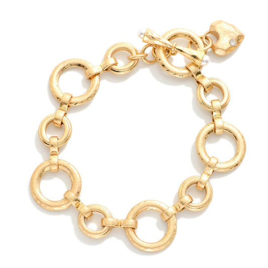 Matte Hammered Metal Hoops Chain Link Bracelet