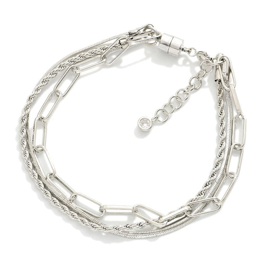 Magnetic Layered Chain Link Bracelet Silver