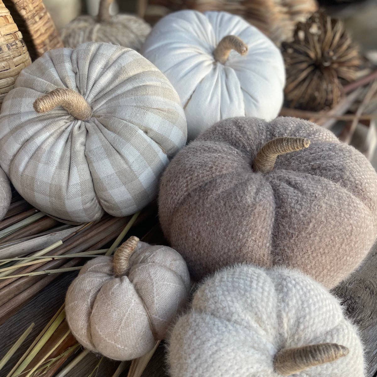 Lrg. Tan Check Fall Fabric Pumpkin