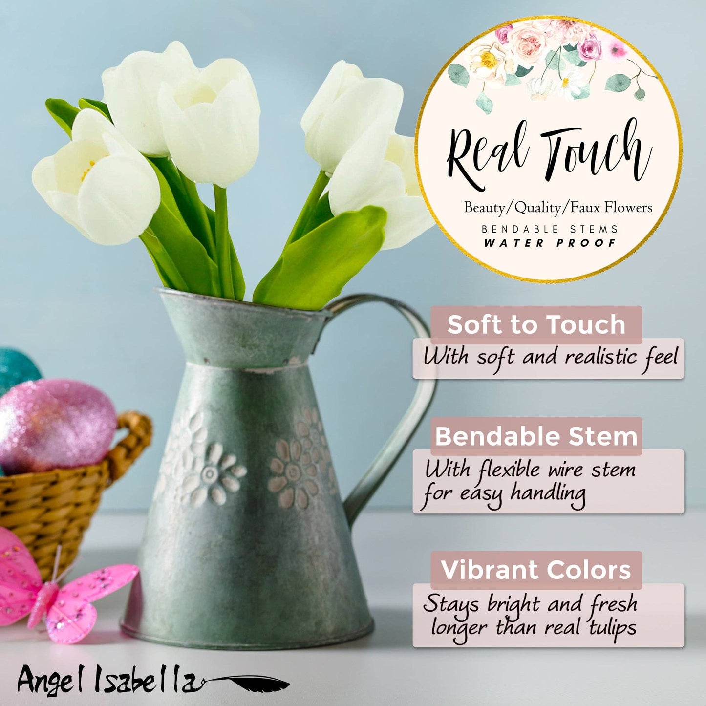 5-Stem Bouquet of Ivory Real Touch Open Tulips - The Mustard Seed Collection, The Seed