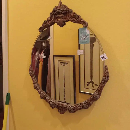 Vintage Ornate Oval Wall Mirror with Decorative Crest