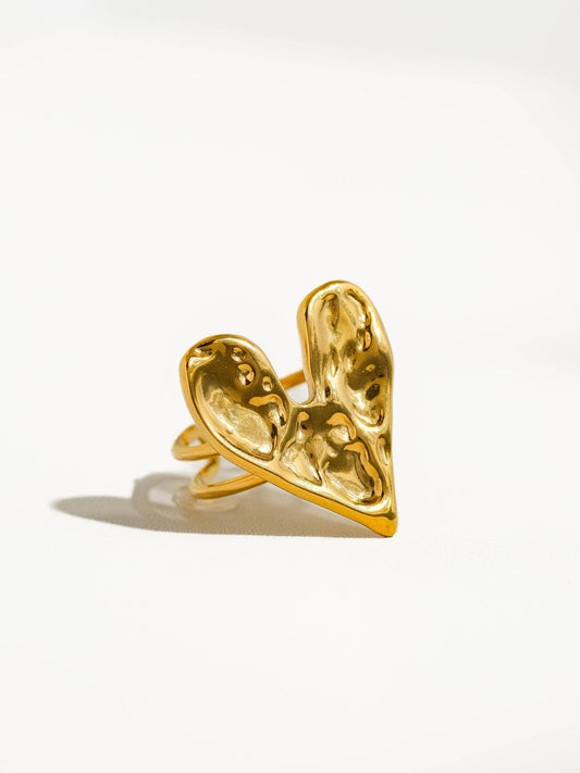 Irene 18K Gold-Plated Non-Tarnish Heart Ring: Yellow Gold