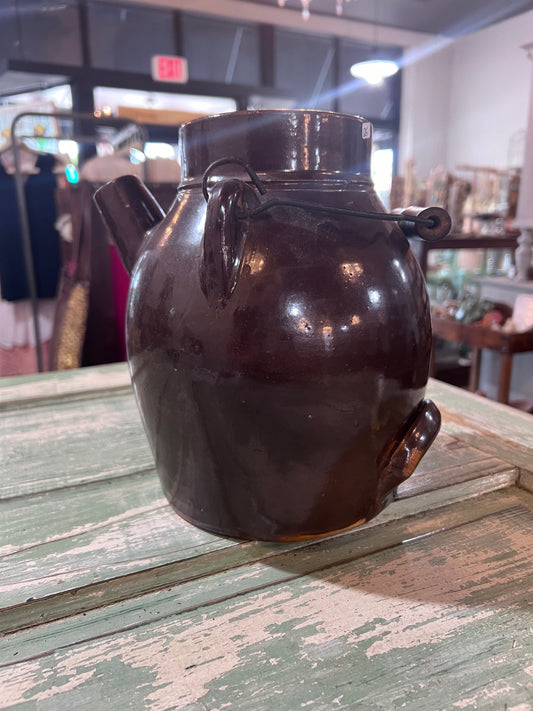 Antique Early Brown Batter Jug w handle
