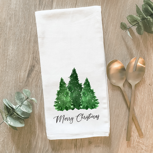 Merry Christmas Pine Trees - Cotton Tea Towel