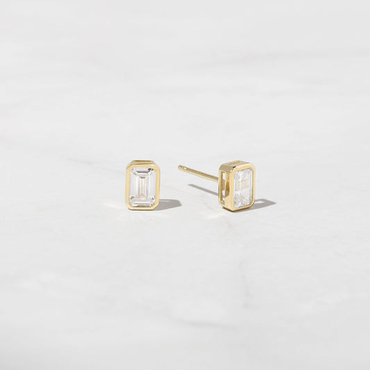 Emerald Cut Studs: 925 Sterling Silver/14KGoldPlating