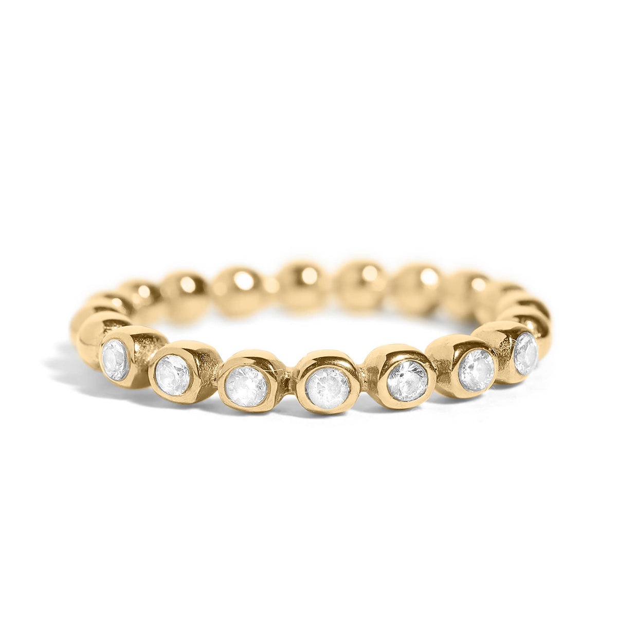 18k Gold PVD Coated Beaded Stainless Steel CZ Stacking Ring: Black / 10 WJW