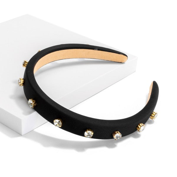 Cushioned Headband With Rhinestone Studs Black