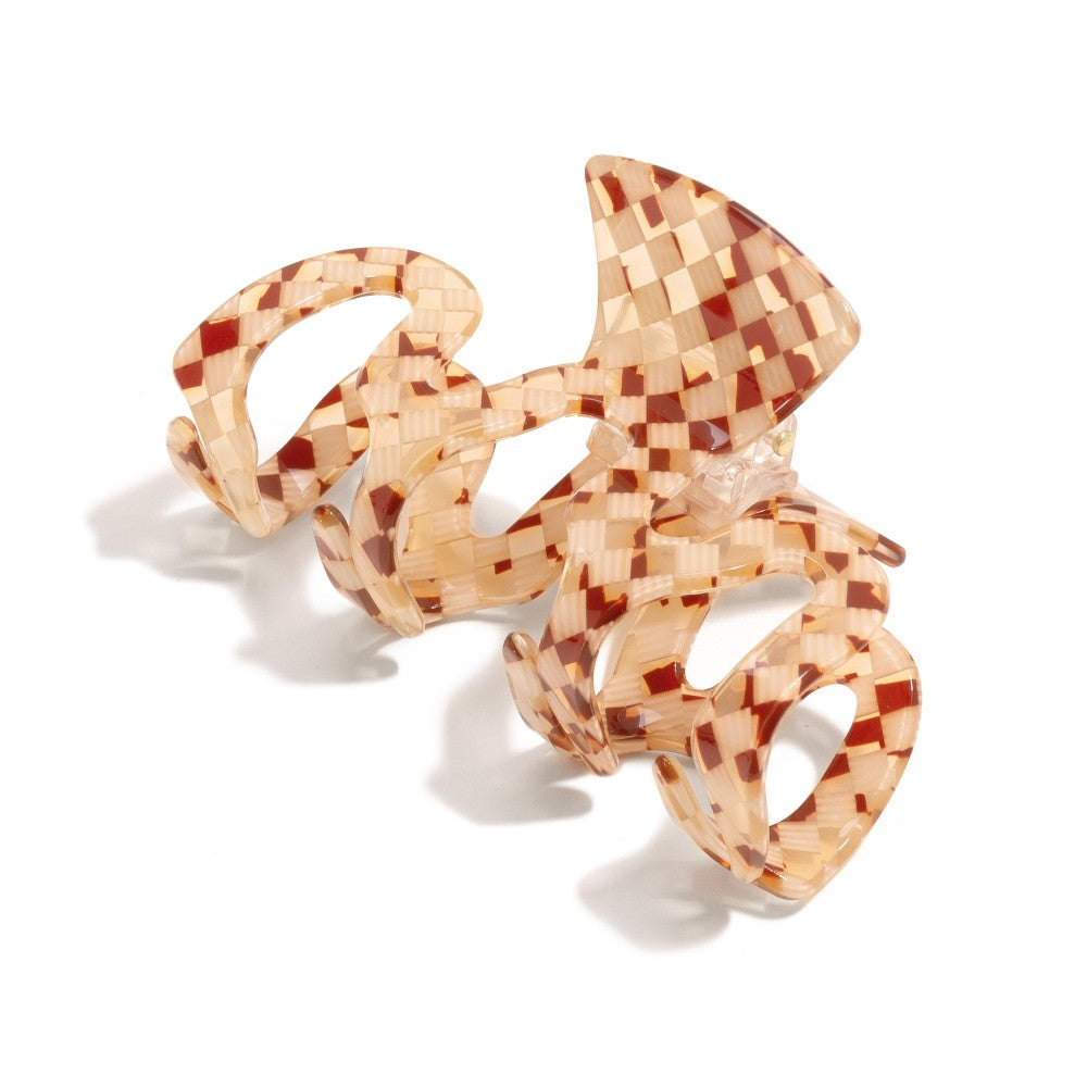 Wavy Hollow Checker Acetate Claw Hair Clip