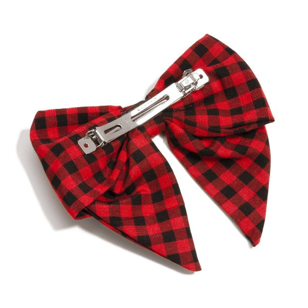 Red and Black Checkered Plaid Buffalo Check Clip-in Hair Bow Red Black