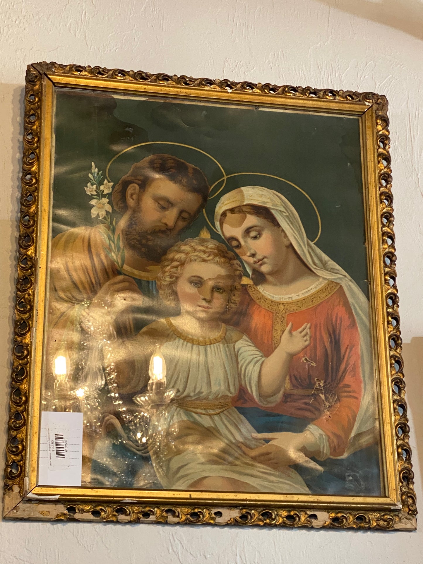 1800's Religious Lithograph in Gold Gilded Early Period Frame 19' x 23"