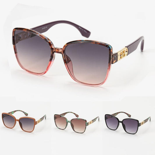 Oversized Square Cateye Sunglasses With Gold Tone Detail