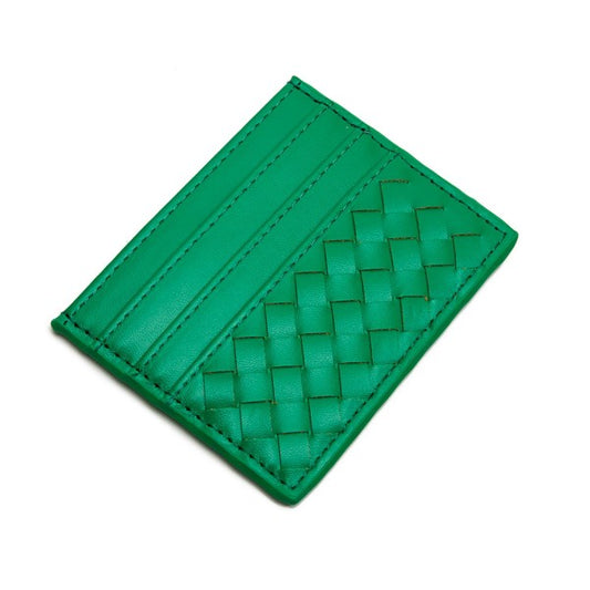 Green Double-Sided Woven Vegan Leather Card Holder Kelly Green