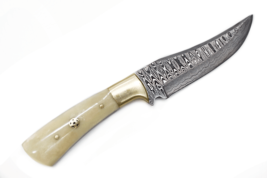 8" Perfect Hunting & Skinning Damascus Steel Fixed Blade Knife | Handmade 1095 4340 Carbon Mix Hand Pounded | Camel Bone Grip ideal for Outdoor Camping includes Sheath