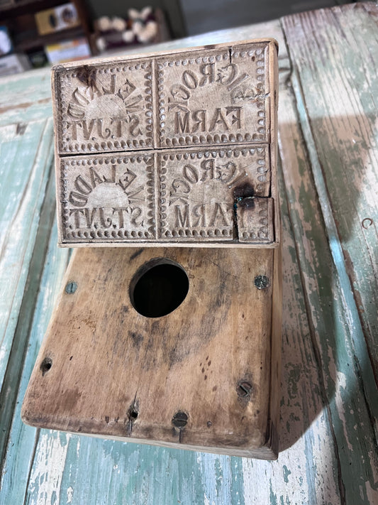 Antique Wood 4 Square Commercial Butter Press