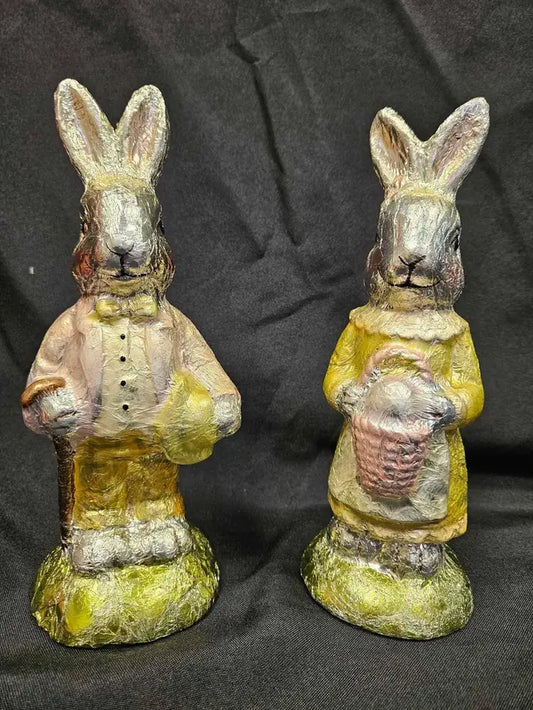 Pair of Vintage Foiled Bunny Decor - Easter