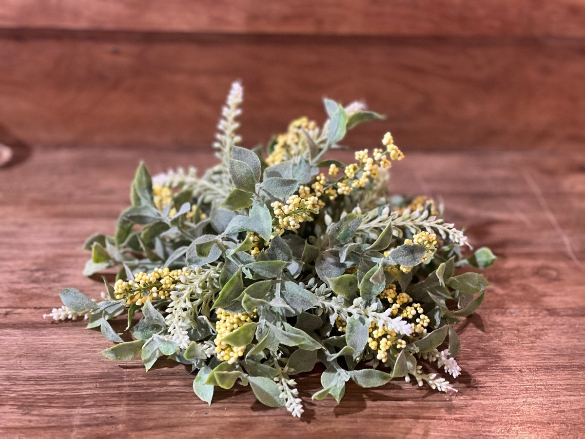 9" Yellow & Green Leaf Floral Half Sphere - The Mustard Seed Collection, The Seed