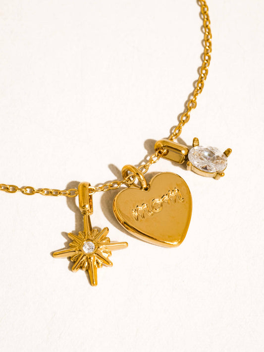 Gentilly 18K Gold Non-Tarnish Mom Heart Charm Necklace: Yellow Gold