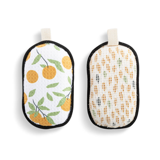 Citrus Orange Absorbent Reversible Sponges Set of 2 - 3x5in