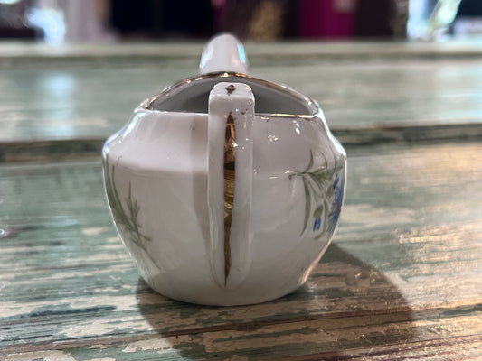 Antique Baby Invalid Feeder Cup Gold Rimmed Blue Green Florals Porcelain