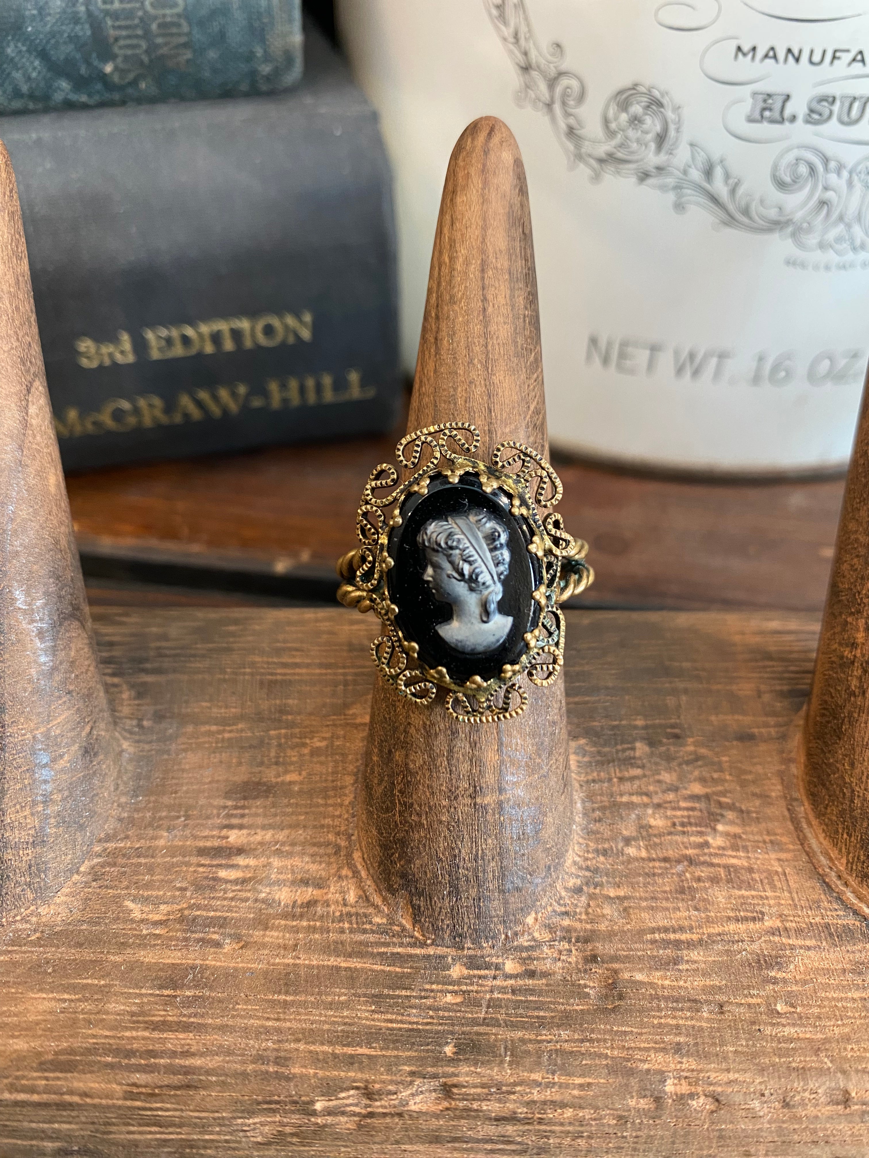 Vintage Black Cameo Ring The Mustard Seed Collection, The Seed