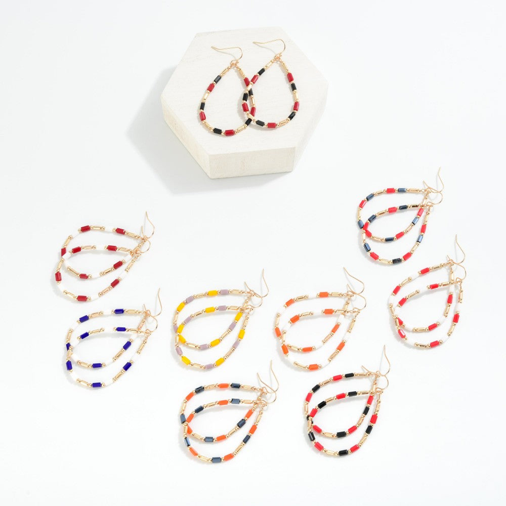 Beaded Teardrop Drop Earrings Featuring Glass Crystal & Metal Tones