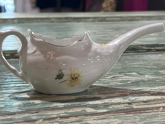 Antique Baby Invalid Feeder Cup Yellow Blue Green Florals Porcelain