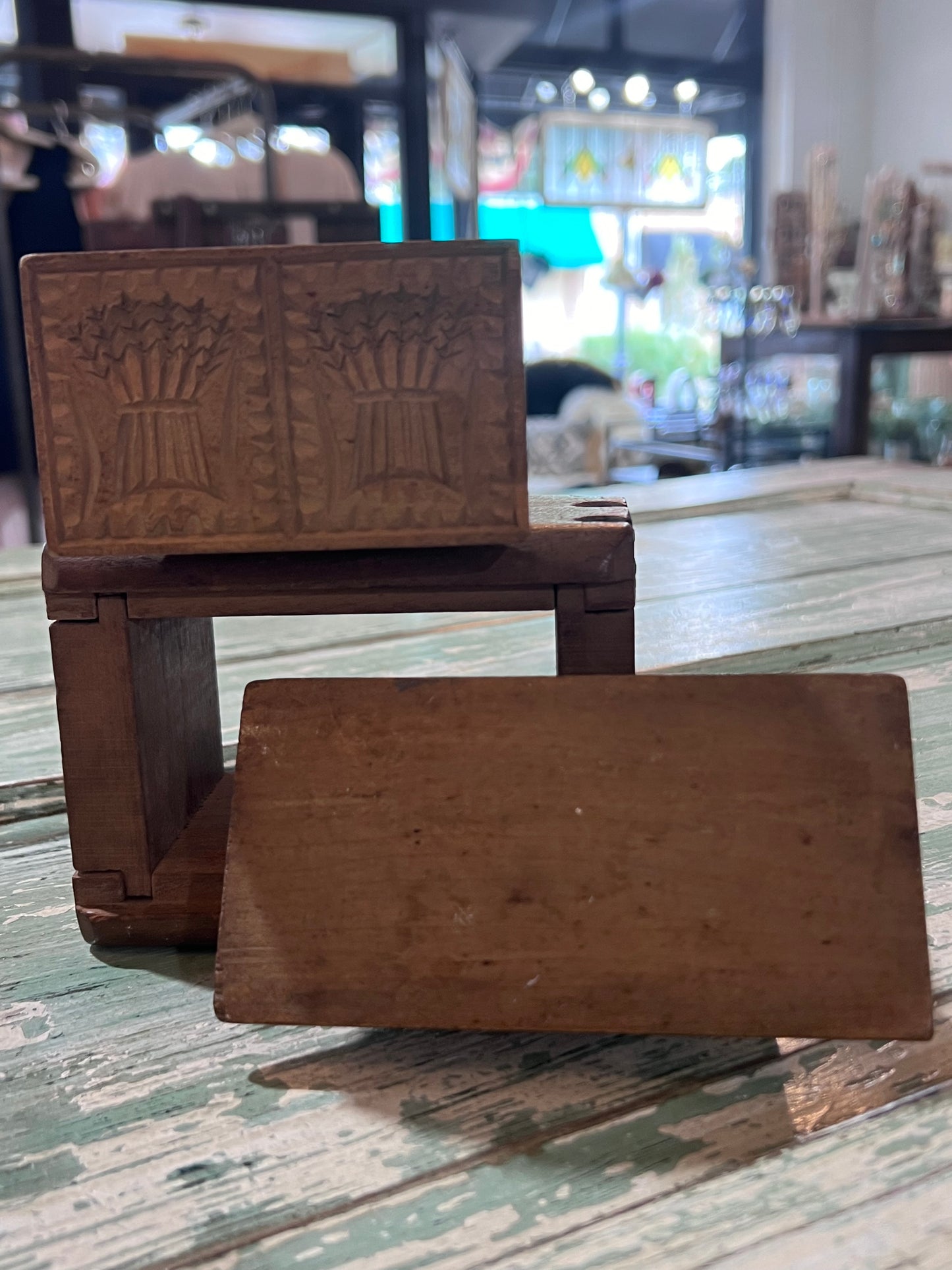 Antique Dual Wheat Bushell Butter Mold with Scraper