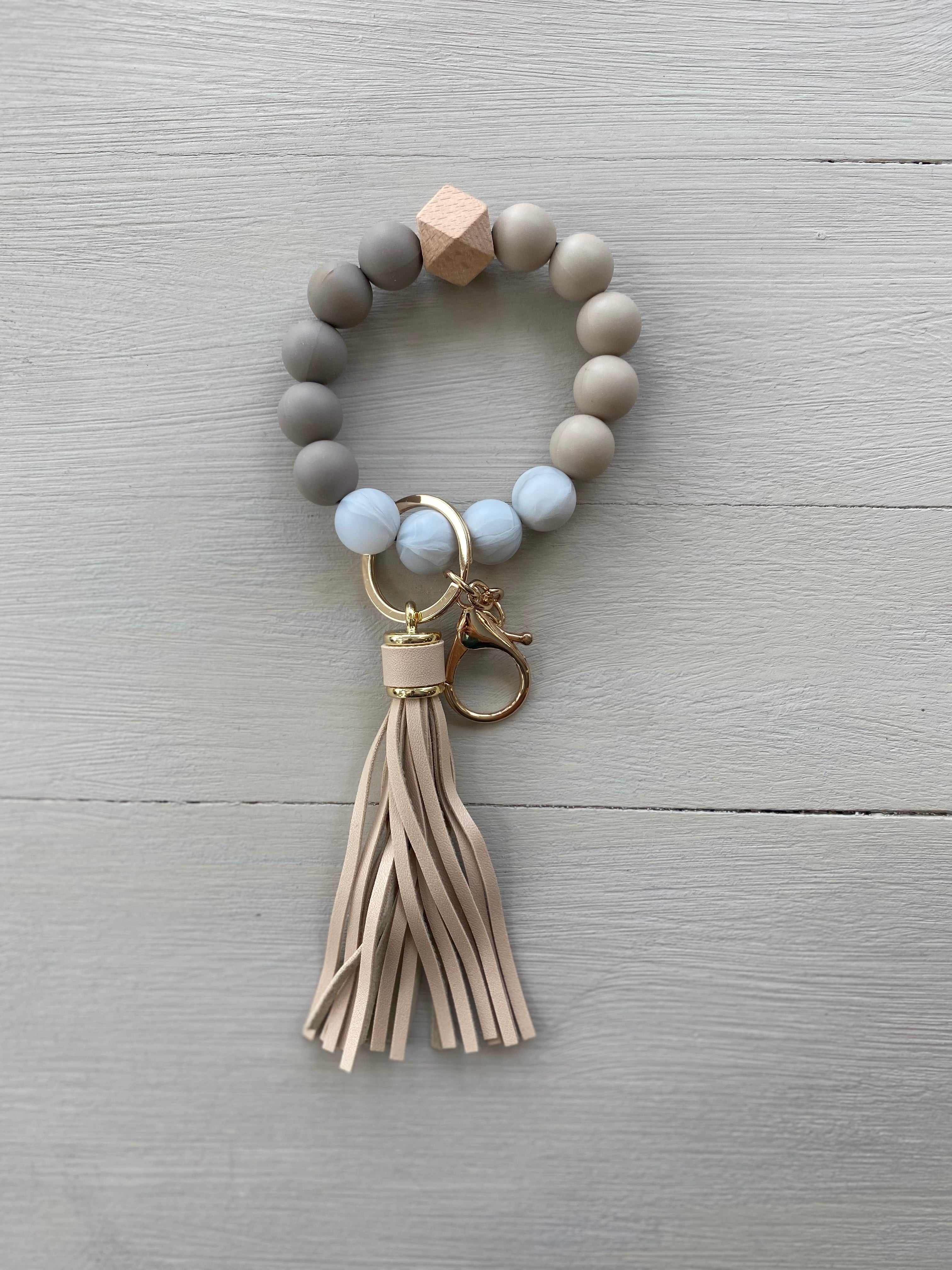 SVF Soft Grey and Grey Marble Silicone Wristlet Beaded Key Chain Bracelet with Tassel and Motivational Engraved Acrylic Charm of choice! (Copy) (Copy) The Mustard Seed Collection, The Seed