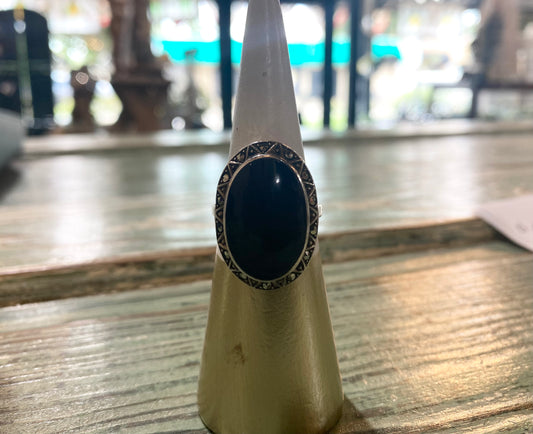 Sterling Marcasite Ring W/ Large Onyx Stone