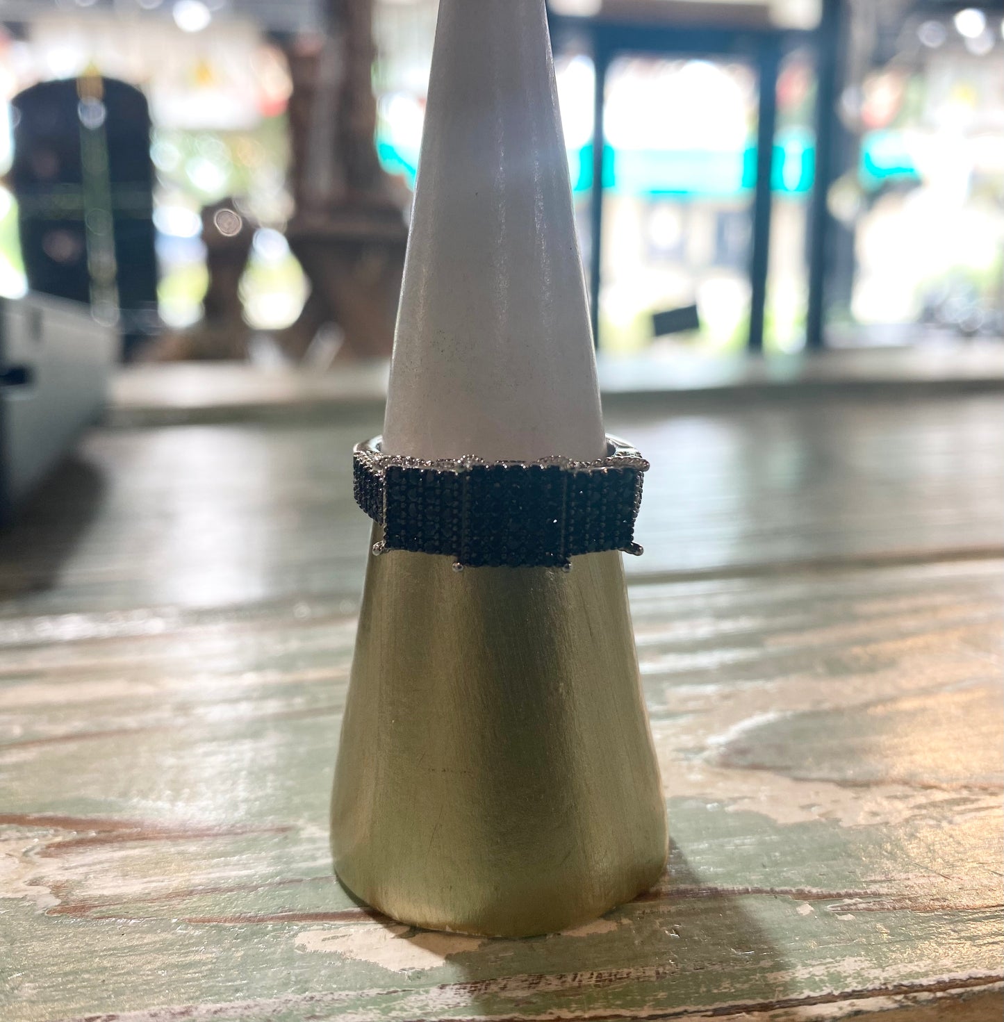 Sterling Black Rhinestone Square Ring