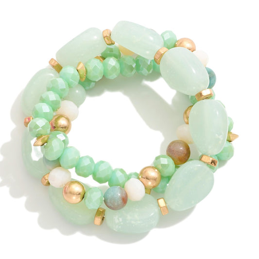 Set of Three Beaded Stretch Bracelets Featuring Chunky Natural Stone Beads