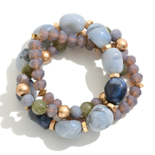 Set of Three Beaded Stretch Bracelets Featuring Chunky Natural Stone Beads