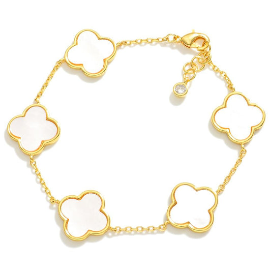 Gold Dipped Dainty Chain Link Bracelet Featuring Clover Stations