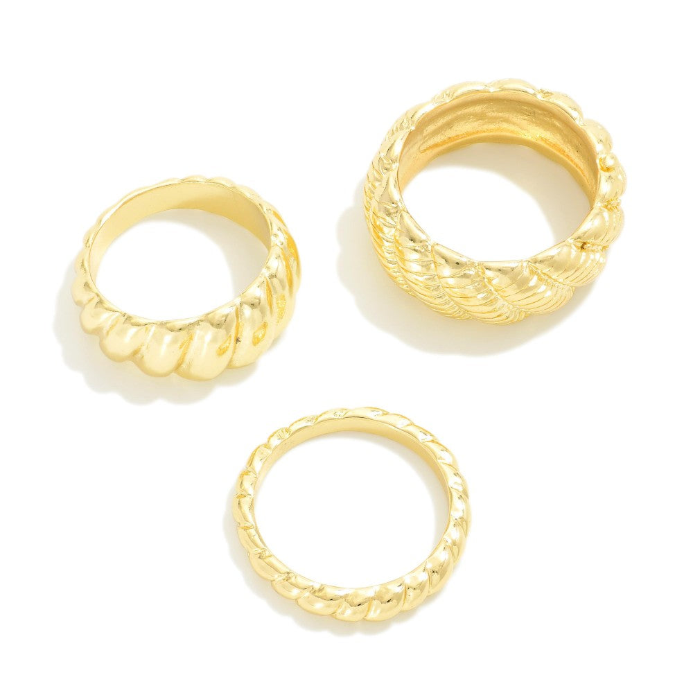 Set Of Three Twisted Metal Rings - Size 9 Gold Judson