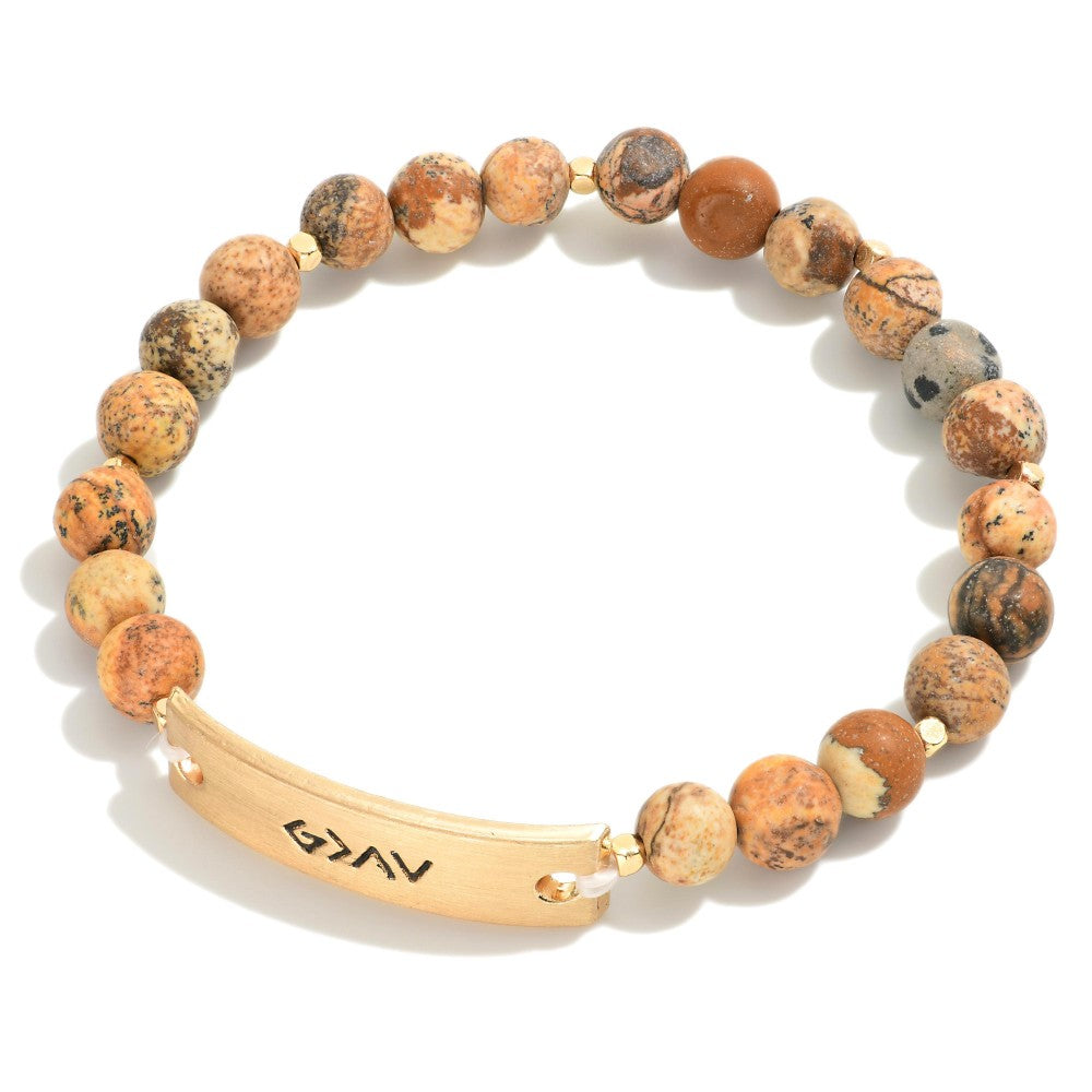 God is Greater Than the Highs and the Lows Pendant Natural Stone Beaded Stretch Bracelet Picture Jasper