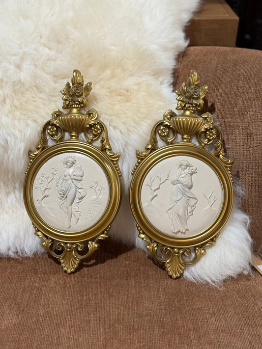 Pair of Syroco Greek Goddess Cameo Wall Plaques
