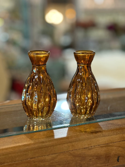 Pair of Amber Glass Bud Vases