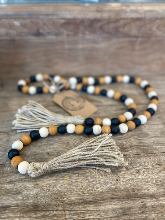 Natural, Black and White Beaded Garland