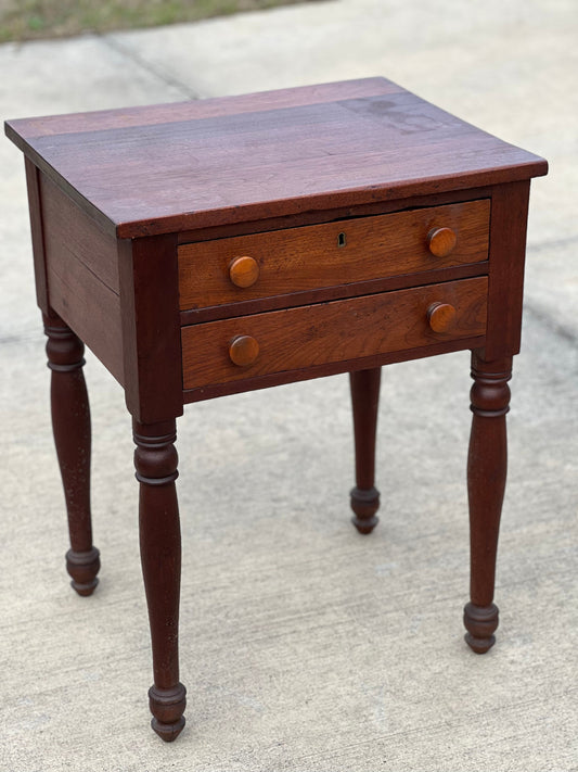 Antique Walnut Double Drawer Side Table