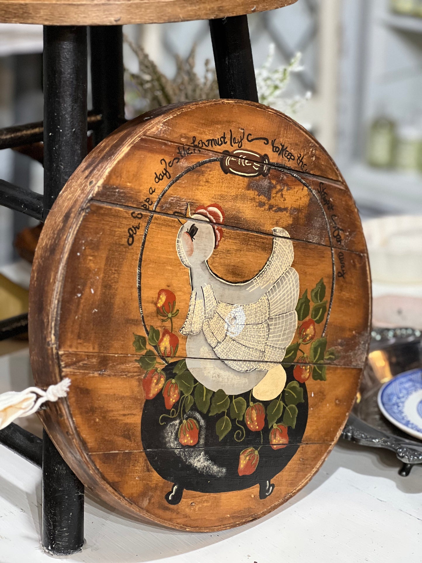 Repurposed Stool with Sewing Box
