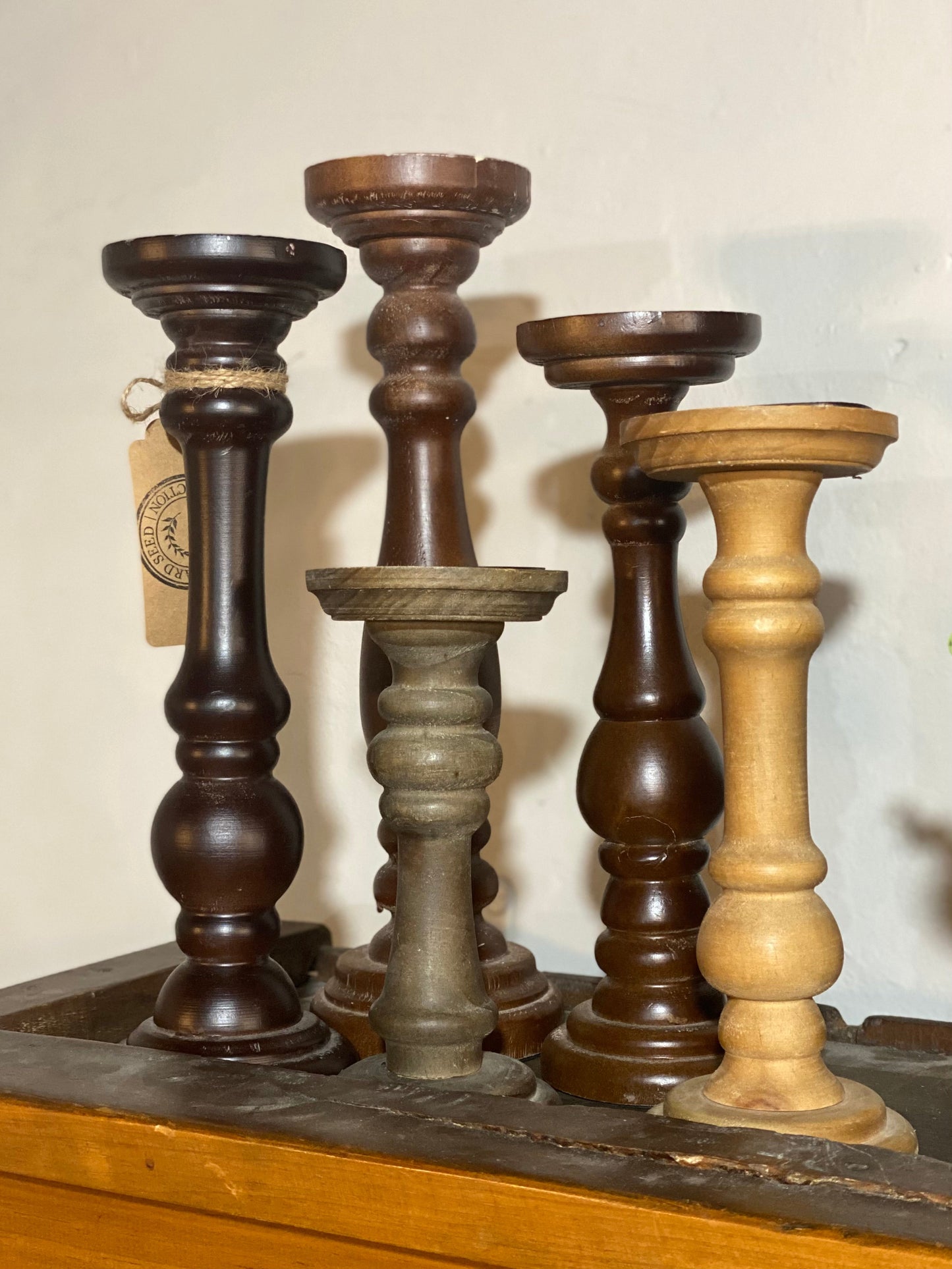 Set of 5 Wooden Candle Sticks