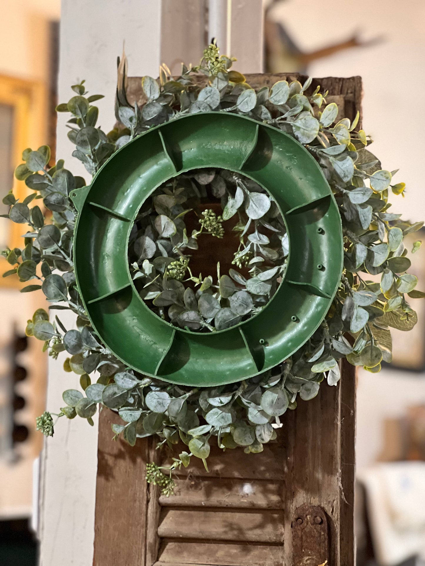 16" Green Leaf Wreath / Candle Ring