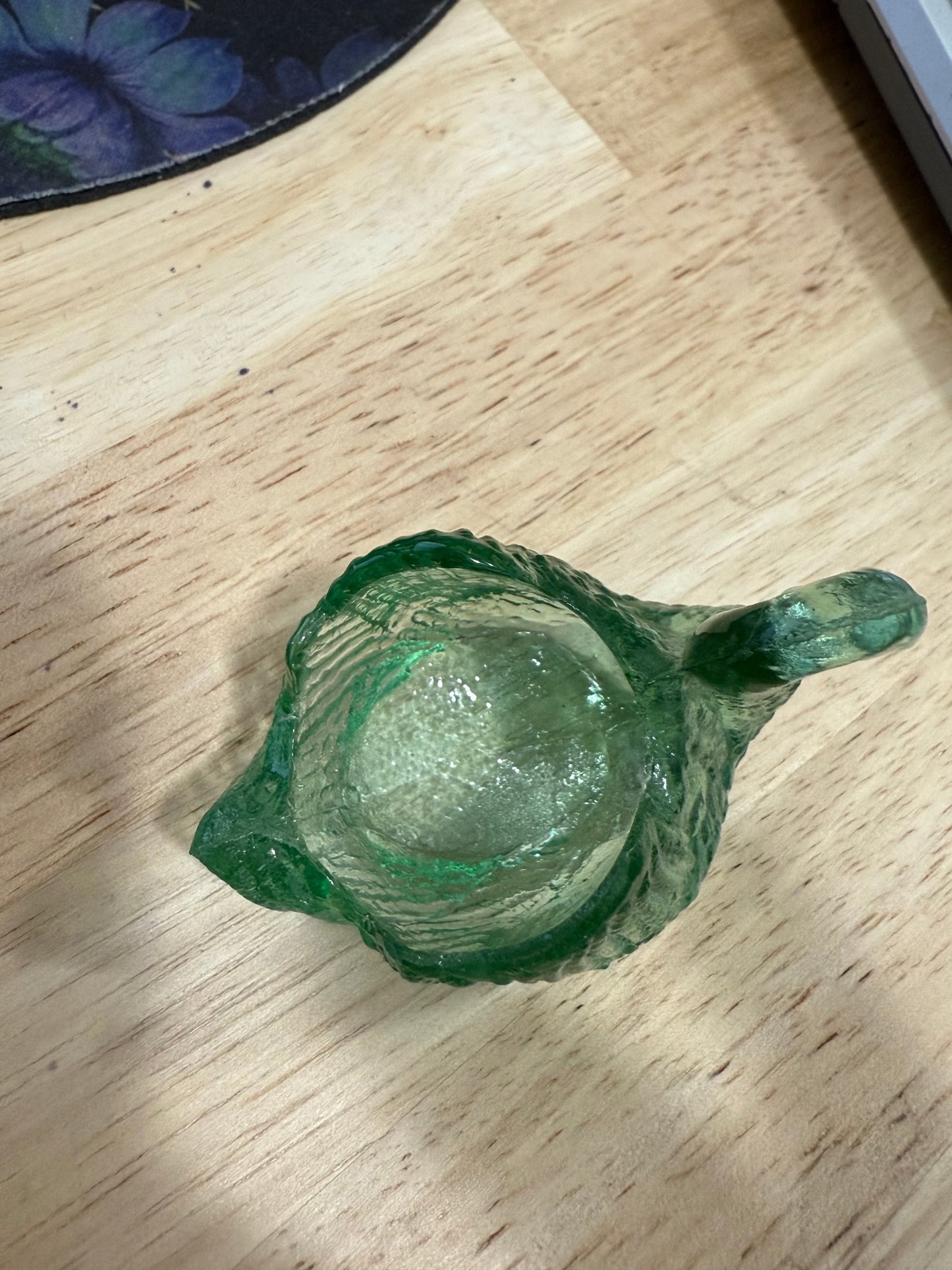 Swan Green Pressed Glass Salt Cellar or Toothpick Holder