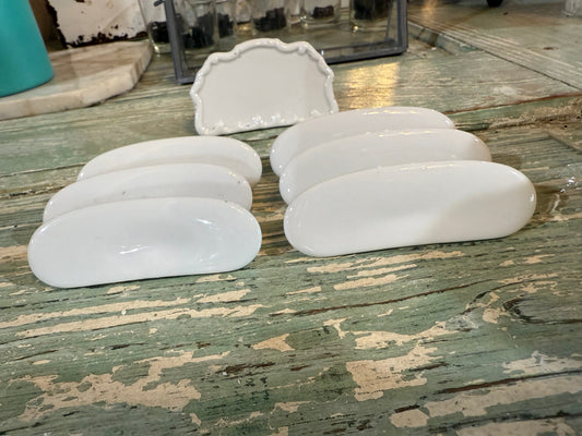 Vintage White Porcelain Knife Rests – Set of 6 + Bonus Place Card Holder