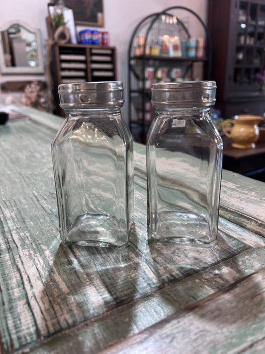 Pair of Clear Apothecary Pharmacy Squared Bottles