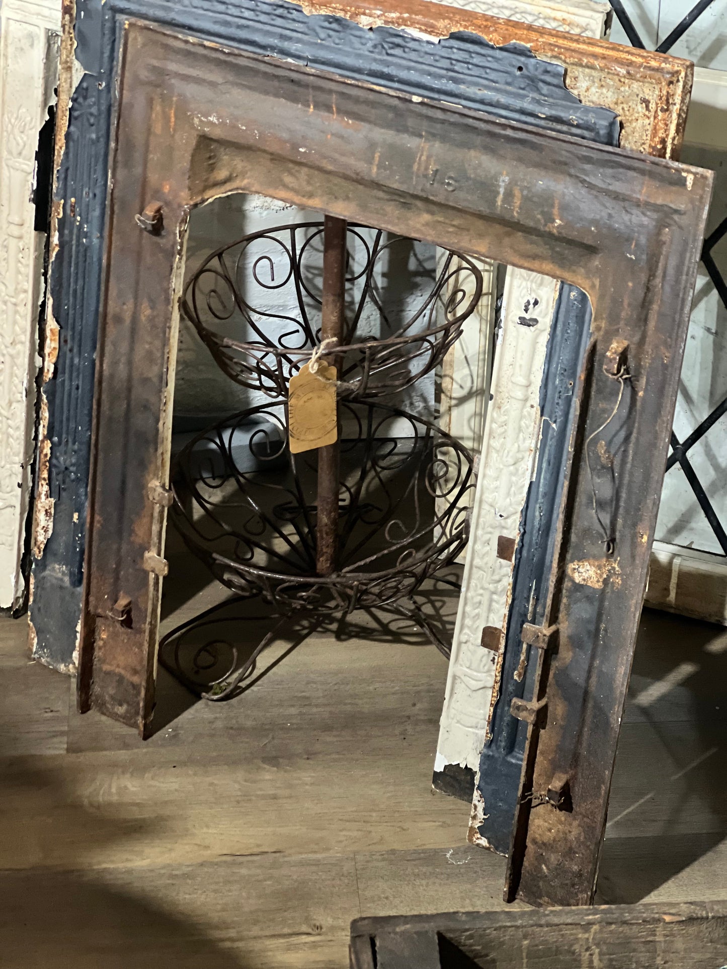 Antique Cast Iron Fireplace Surround: Chipped White