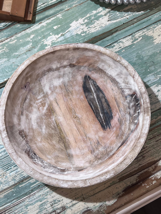 Salvage Wooden Bowl - White Washed